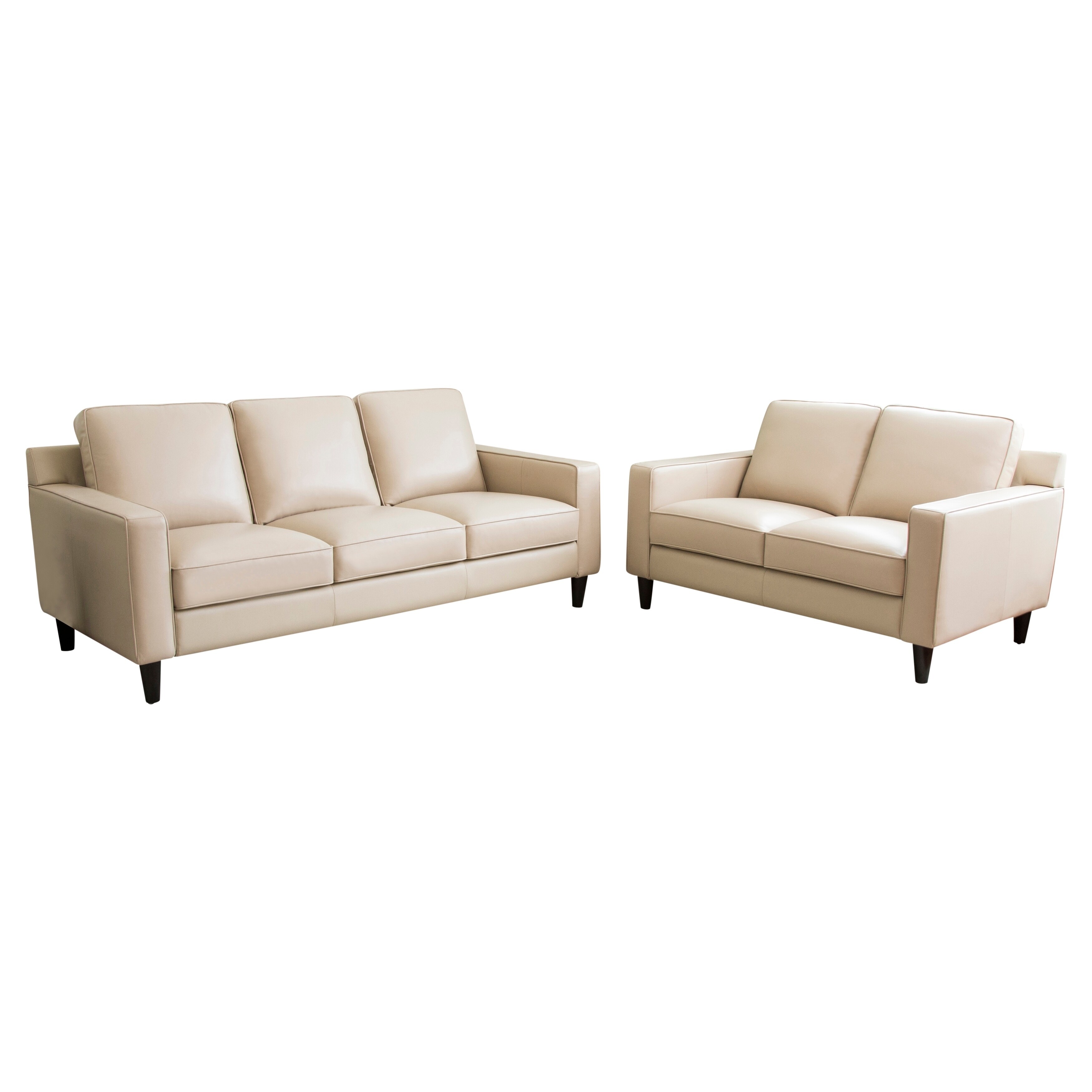 Abbyson Milton 2 Piece Top Grain Leather Living Room Set Cream