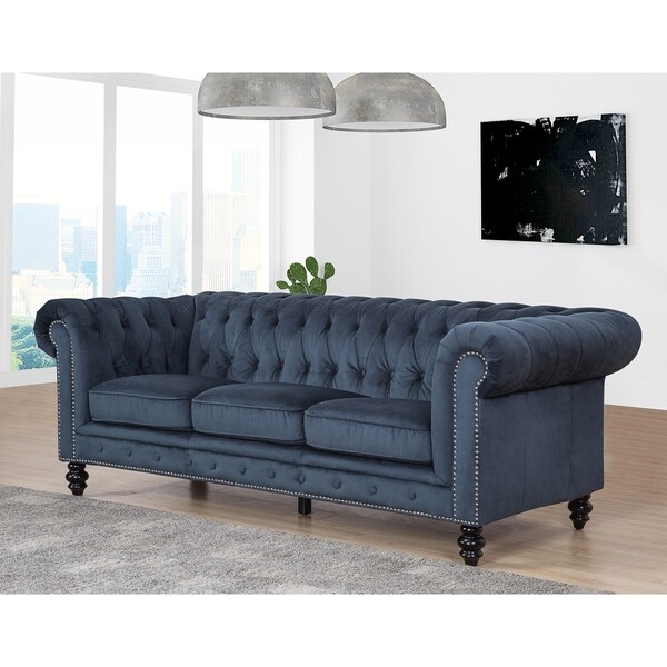 Abbyson Grand Chesterfield Blue Velvet Sofa Free