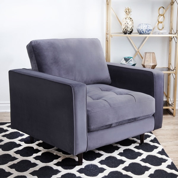 Shop Abbyson Maddie Charcoal Grey Tufted Velvet Armchair - On Sale - Free Shipping Today ...