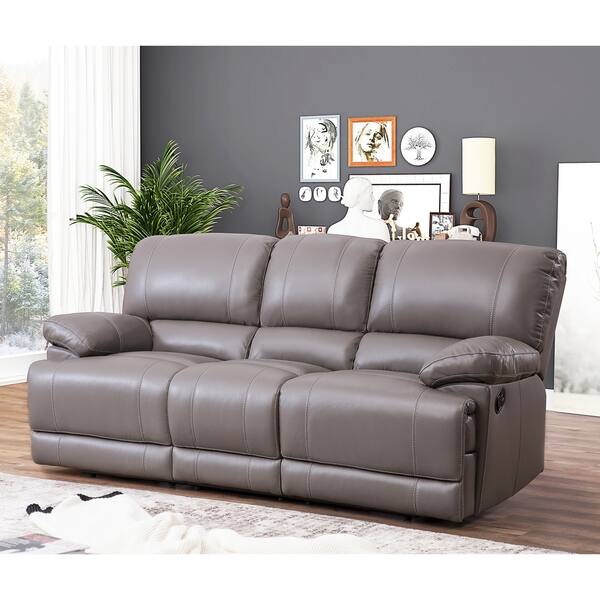 Shop Abbyson Remmy Grey Top Grain Leather Reclining Sofa On Sale