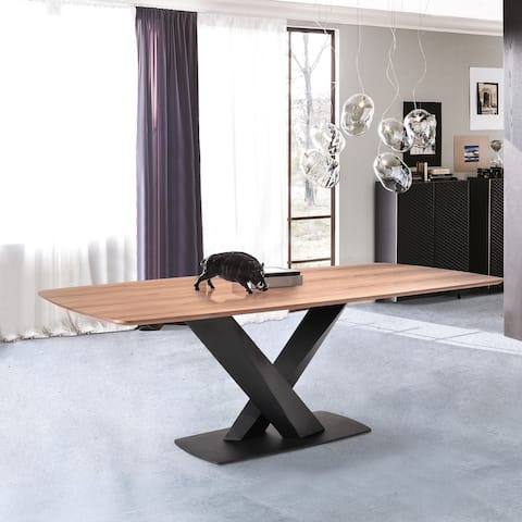 Everett Rectangular Dining Table in Matte Black Finish and Walnut Top