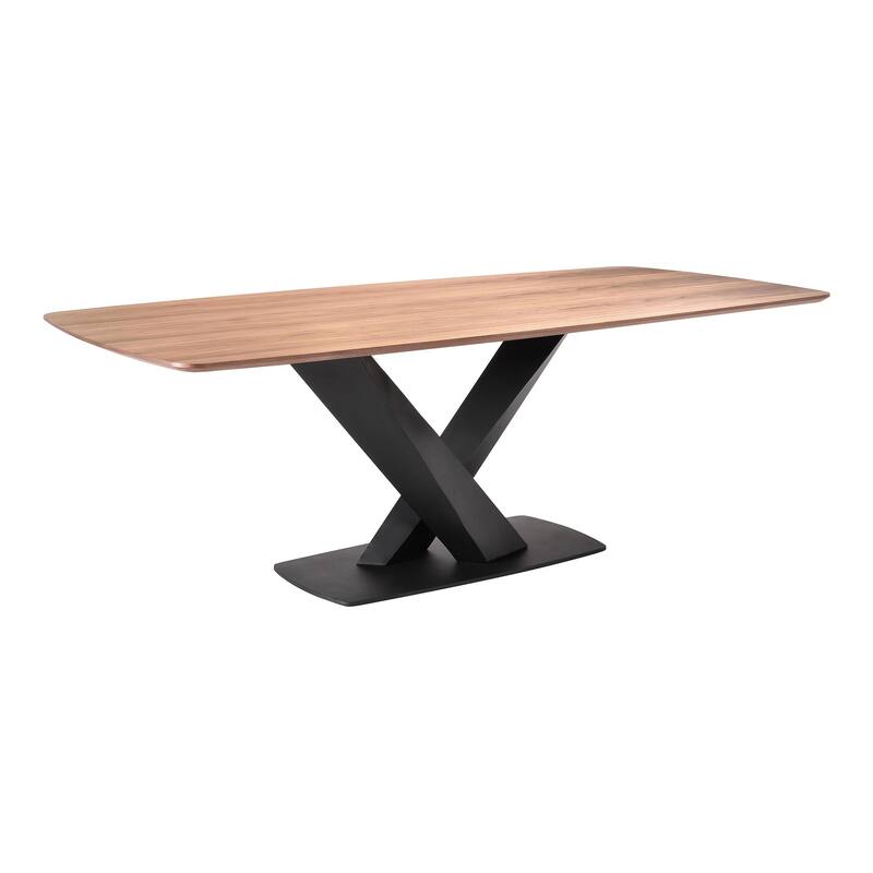 Everett Rectangular Dining Table in Matte Black Finish and Walnut Top