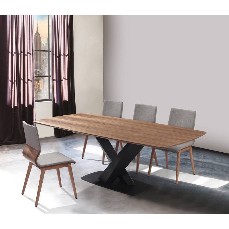 Everett Rectangular Dining Table in Matte Black Finish and Walnut Top