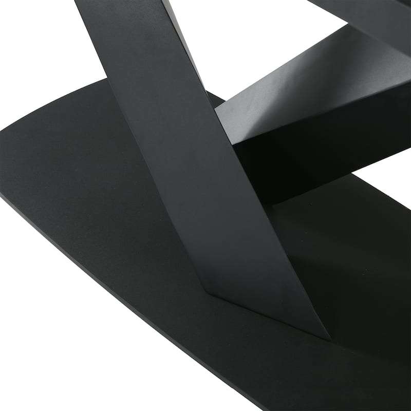 Everett Rectangular Dining Table in Matte Black Finish and Walnut Top