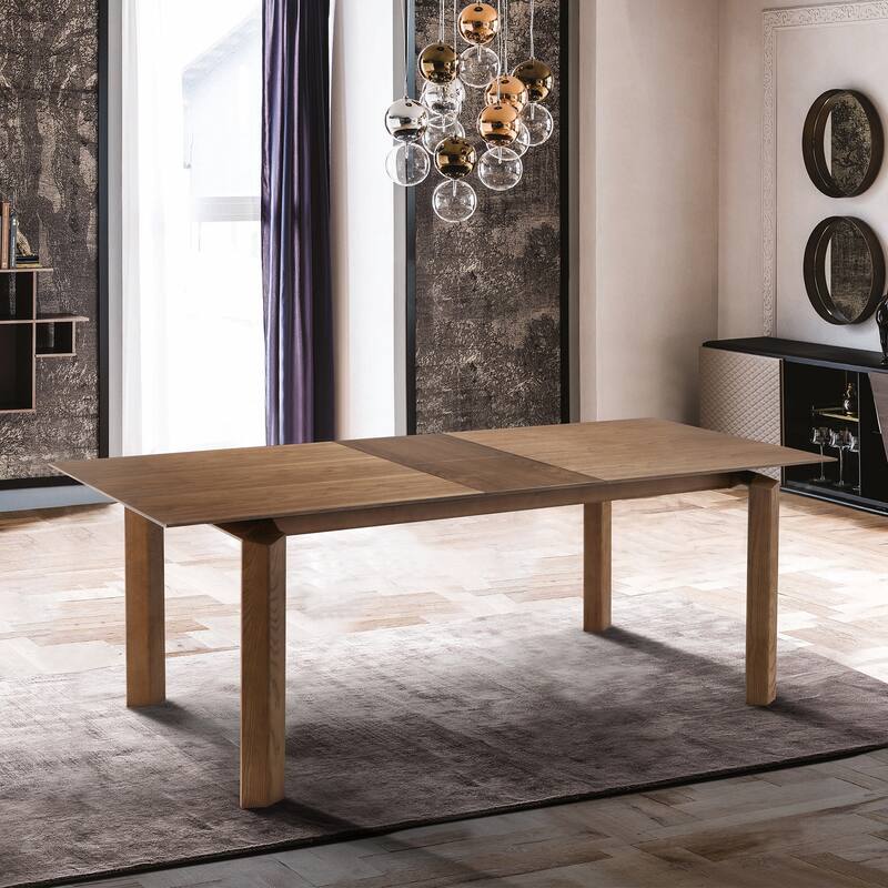 Treviso Mid Century Modern Extendable Dining Table in Walnut Finishwith Butterfly Leaf