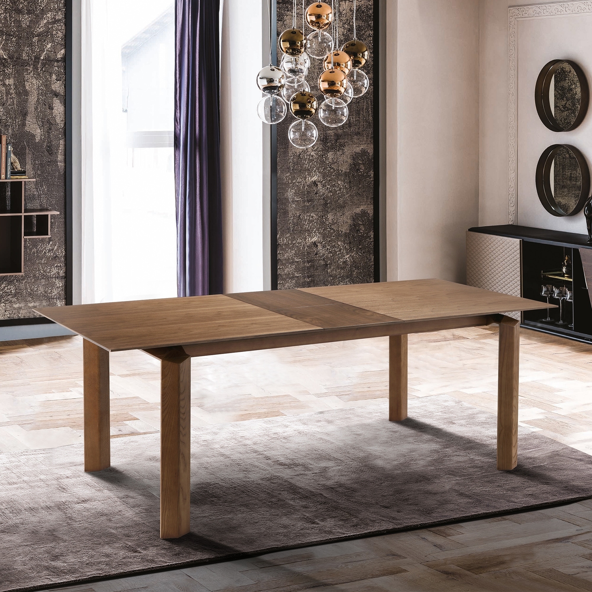 Treviso Mid Century Modern Extendable Dining Table in Walnut Finishwith Butterfly Leaf