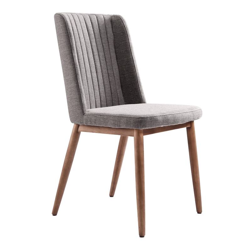 Armen Living Wade Mid-Century Dining Chair in Walnut Finish and Gray Fabric - Set of 2