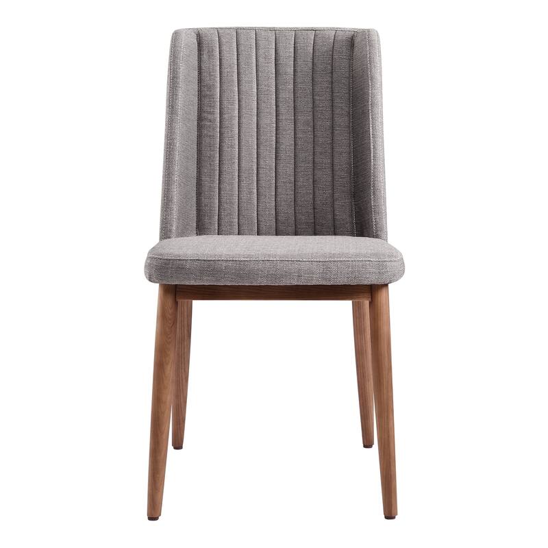 Armen Living Wade Mid-Century Dining Chair in Walnut Finish and Gray Fabric - Set of 2