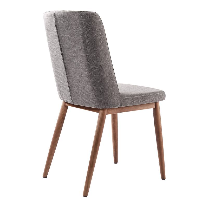 Armen Living Wade Mid-Century Dining Chair in Walnut Finish and Gray Fabric - Set of 2
