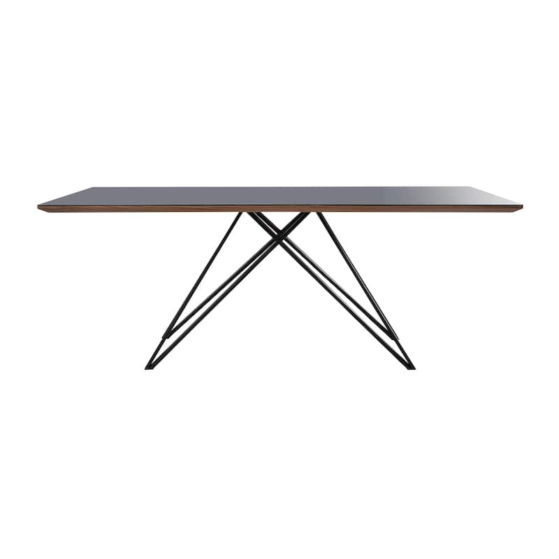 Urbino Dining Table in Matte Black Finish with Walnut and Dark Gray Glass Top