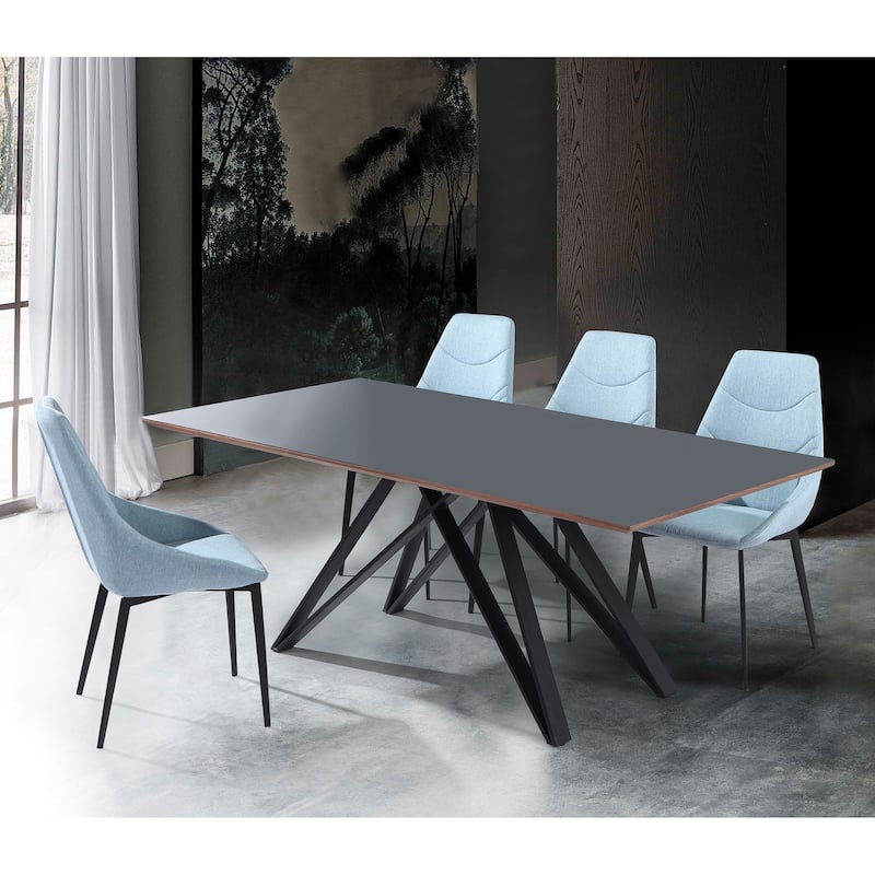Urbino Dining Table in Matte Black Finish with Walnut and Dark Gray Glass Top