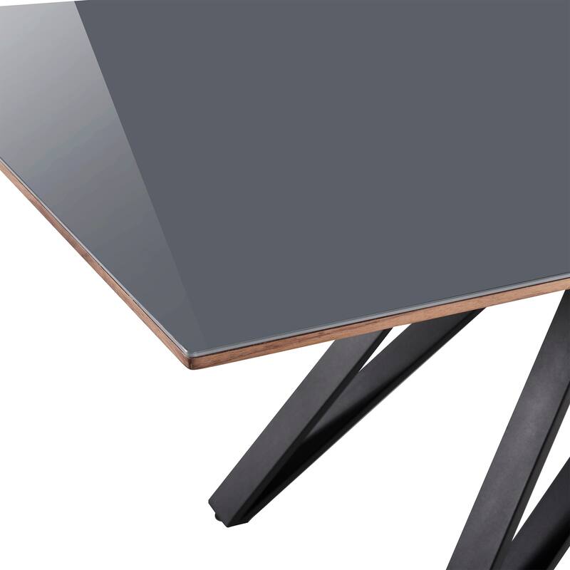 Urbino Dining Table in Matte Black Finish with Walnut and Dark Gray Glass Top