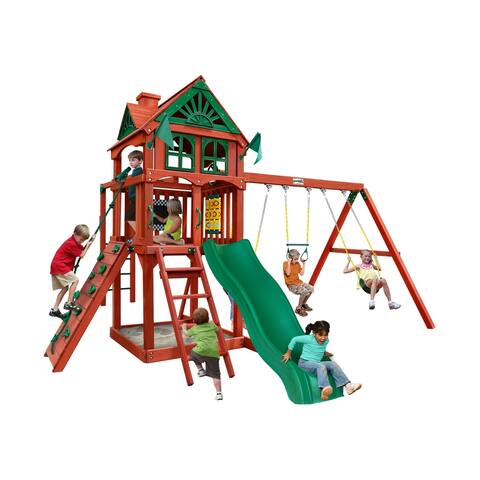 Gorilla Playsets Five Star II Wooden Swing Set with Monkey Bars - Redwood