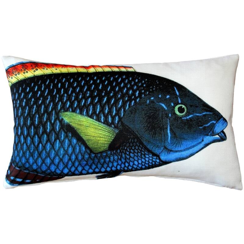 Blue Wrasse Fish 12x19 Throw Pillow with Polyfill Insert
