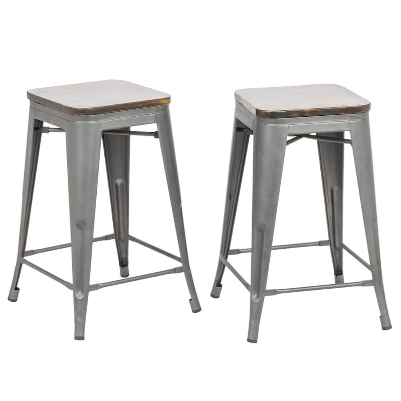 Truett Square Stool Set of 2 - rustic pewter/elm - Bar Height/Counter height/Counter Height