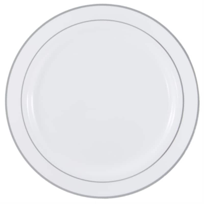 Disposable White and Metallic Rim Plastic Buffet Party Package - For Party's and Weddings