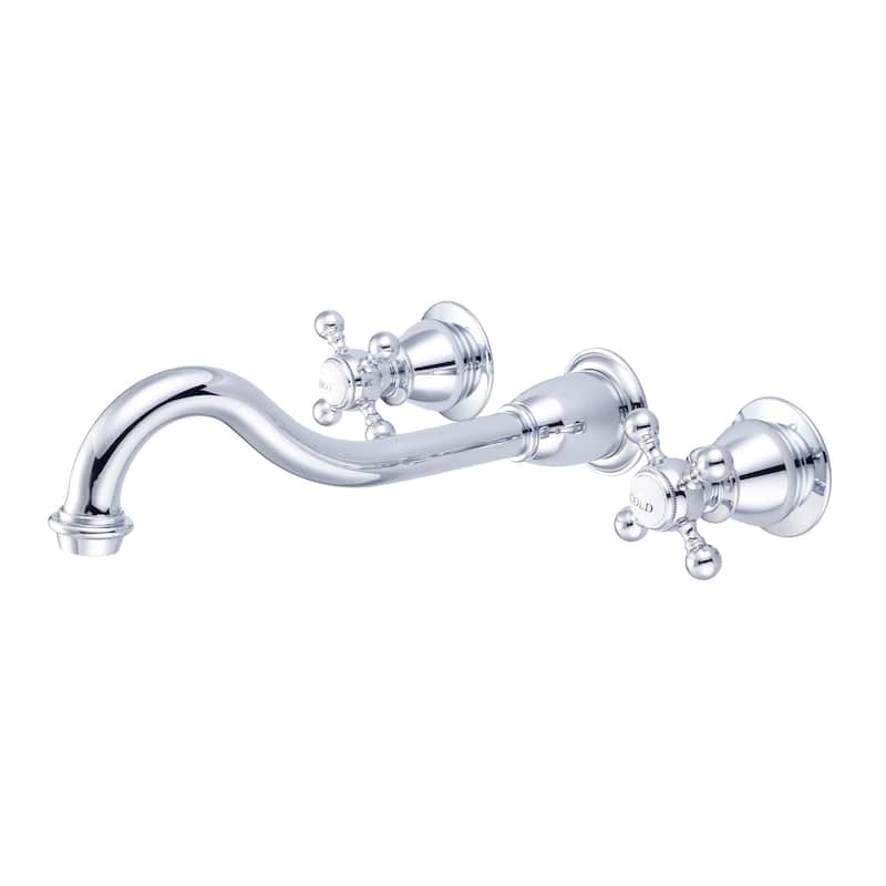Elegant Spout Wall Mount Vessel/Lavatory Faucets in Chrome Finish - classic labeled metal cross handles
