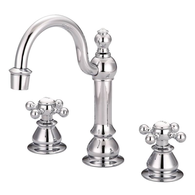 American 20th Century Classic Widespread Lavatory Faucets with Pop-Up Drain in Chrome Finish - classic labeled metal cross handles