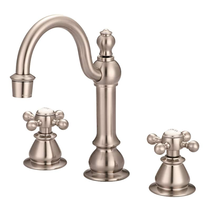 American 20th Century Classic Widespread Lavatory F2-0012 Faucets With Pop-Up Drain in Brushed Nickel Finish - classic labeled metal cross handles