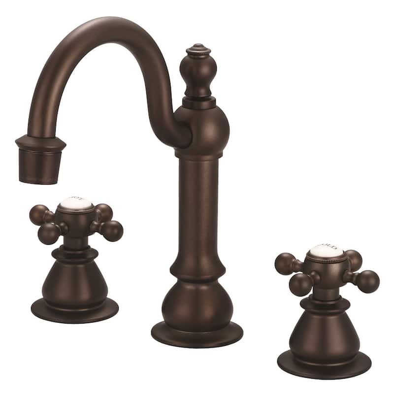 American 20th Century Classic Widespread Lavatory Faucets with Pop-Up Drain in Oil-rubbed Bronze - classic labeled metal cross handles