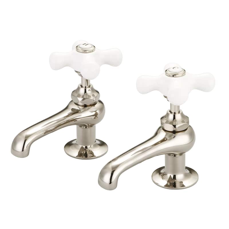Vintage Classic Basin Beaks Lavatory Faucets in Polished Nickel (PVD) Finish - labeled porcelain cross handles