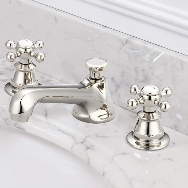 American 20th Century Classic Widespread Polished Nickel Faucet - classic labeled metal cross handles
