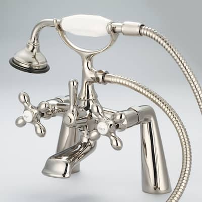 Vintage Classic 7 Inch Spread Deck Mount Tub Faucet With Handheld Shower in Polished Nickel (PVD) Finish