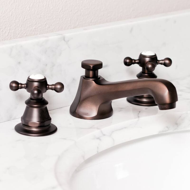 American 20th Century Classic Widespread Lavatory F2-0009 Faucets With Pop-Up Drain in Oil-rubbed Bronze Finish - classic labeled metal cross handles