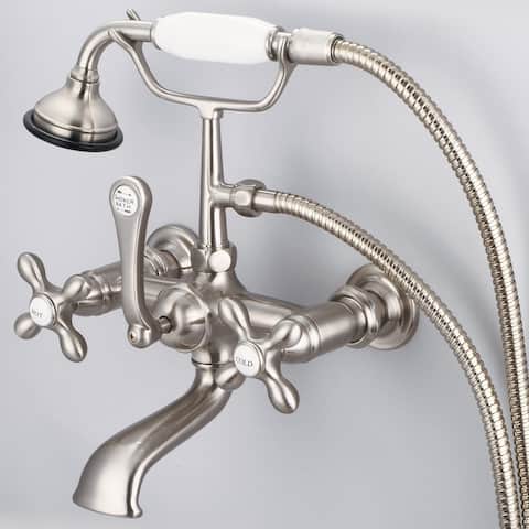 Vintage Classic 7 Inch Spread Wall Mount Tub Faucet With Straight Wall Connector & Handheld Shower in Brushed Nickel Finish