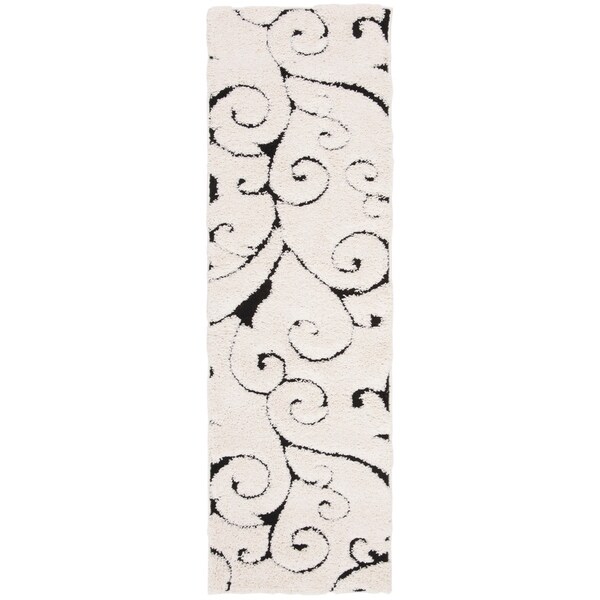 Safavieh Florida Scroll Ivory Black Rug 2 3 X 7 On Safavieh Florida Scroll Ivory Black Rug 2 X27
