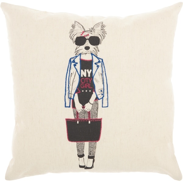 Mina Victory NYC Dog Natural Throw Pillow (18-Inch x 18-Inch). Opens flyout.