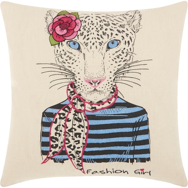 Mina Victory Scarf Snow Leopard Natural Throw Pillow (18-Inch x 18-Inch)
