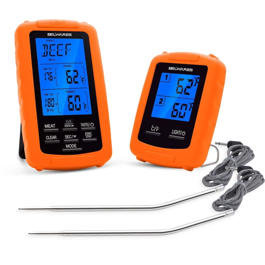 Belwares Meat Thermometer w/ Dual Probes & Timer for Remote BBQ Grill