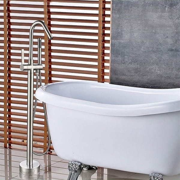 slide 1 of 5, Vanity Art Brushed Nickel Finished Bathtub Faucet Freestanding Floor Mounted Single Handle Mixer Tap with Handheld Shower