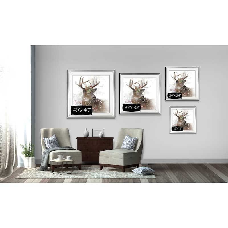 Winter Wonderland Deer -custom Framed Print - Blue, White, Grey, Yellow 