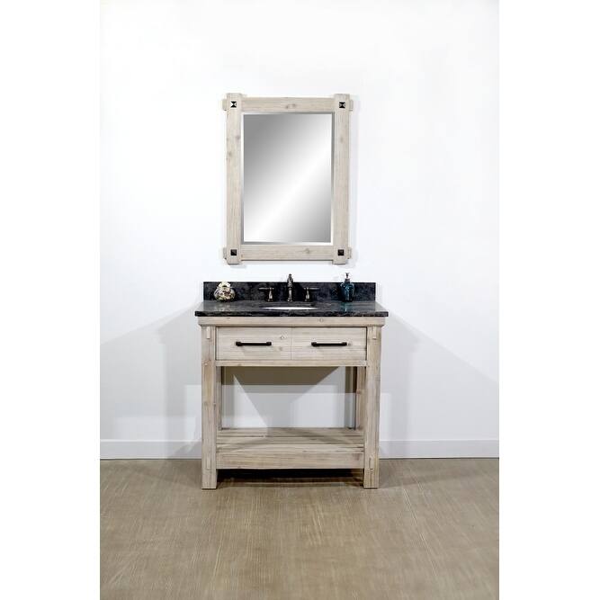 36"Rustic Solid Fir Single Sink Bathroom Vanity with Limestone Top-No Faucet