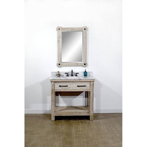 36"Rustic Solid Fir Single Sink Bathroom Vanity with Carrara White Marble Top-No Faucet