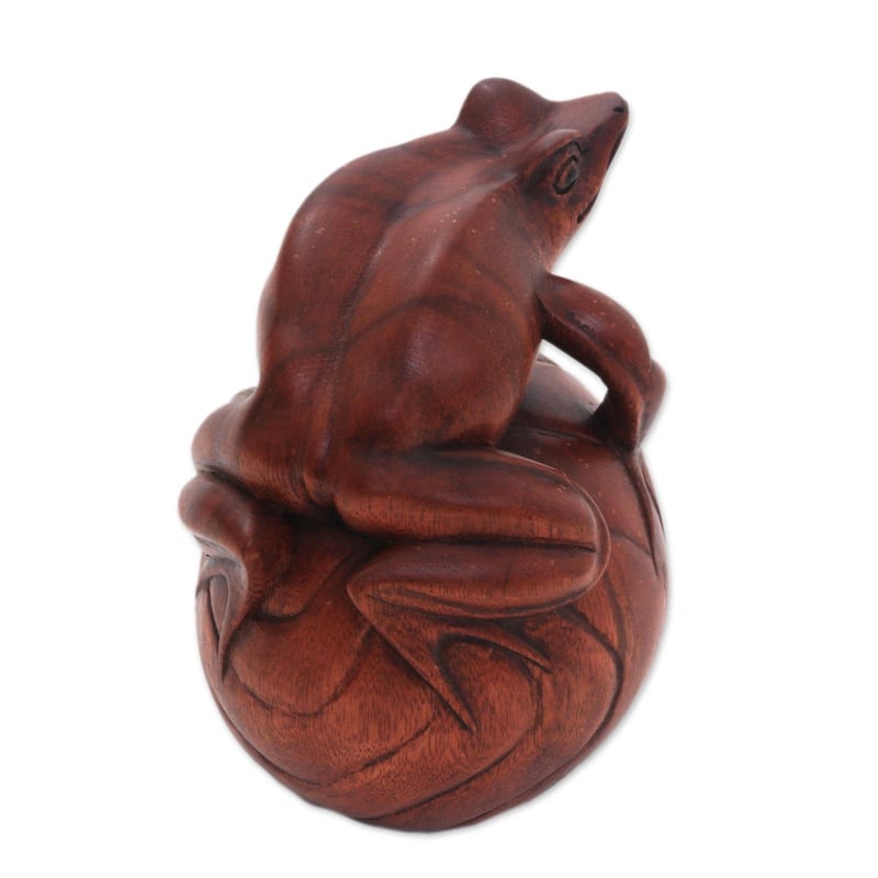 Handmade Frog On A Ball Wood Figurine (Indonesia)