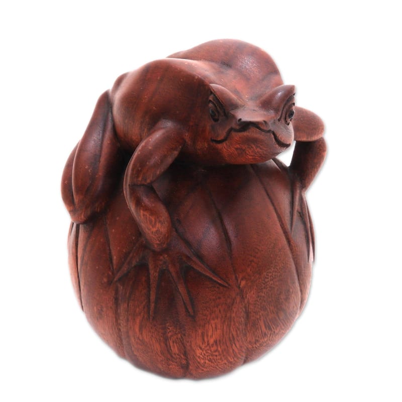 Handmade Frog On A Ball Wood Figurine (Indonesia)