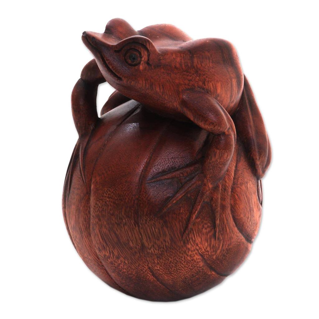 Handmade Frog On A Ball Wood Figurine (Indonesia)