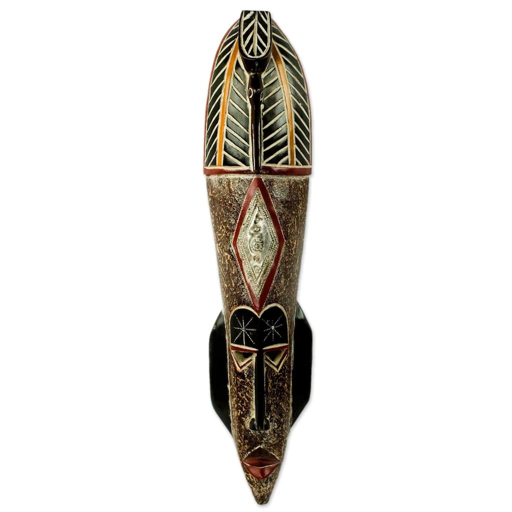 Handmade Ganin Neesa African Wood Mask (Ghana) - 22.75" H x 5" W x 3.1" D