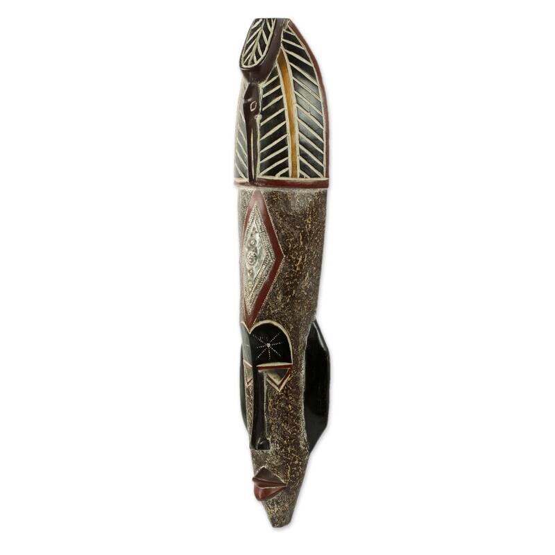 Handmade Ganin Neesa African Wood Mask (Ghana) - 22.75" H x 5" W x 3.1" D