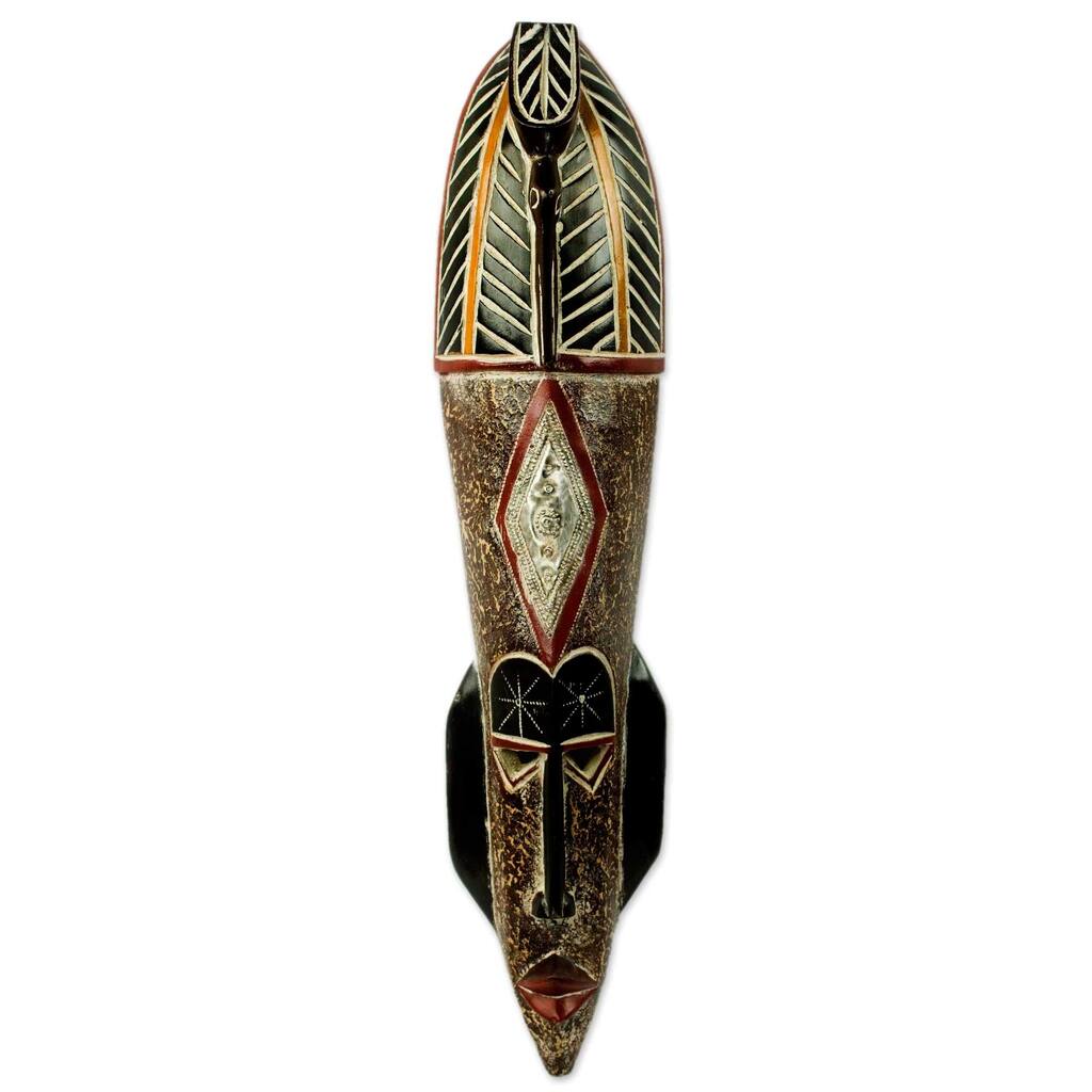 Handmade Ganin Neesa African Wood Mask (Ghana) - 22.75" H x 5" W x 3.1" D