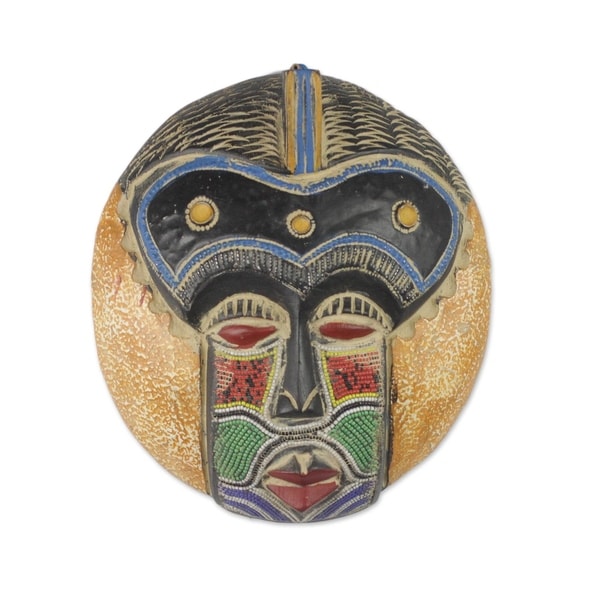Funa African Wood Recycled Glass Bead And Aluminum Mask - Ghana