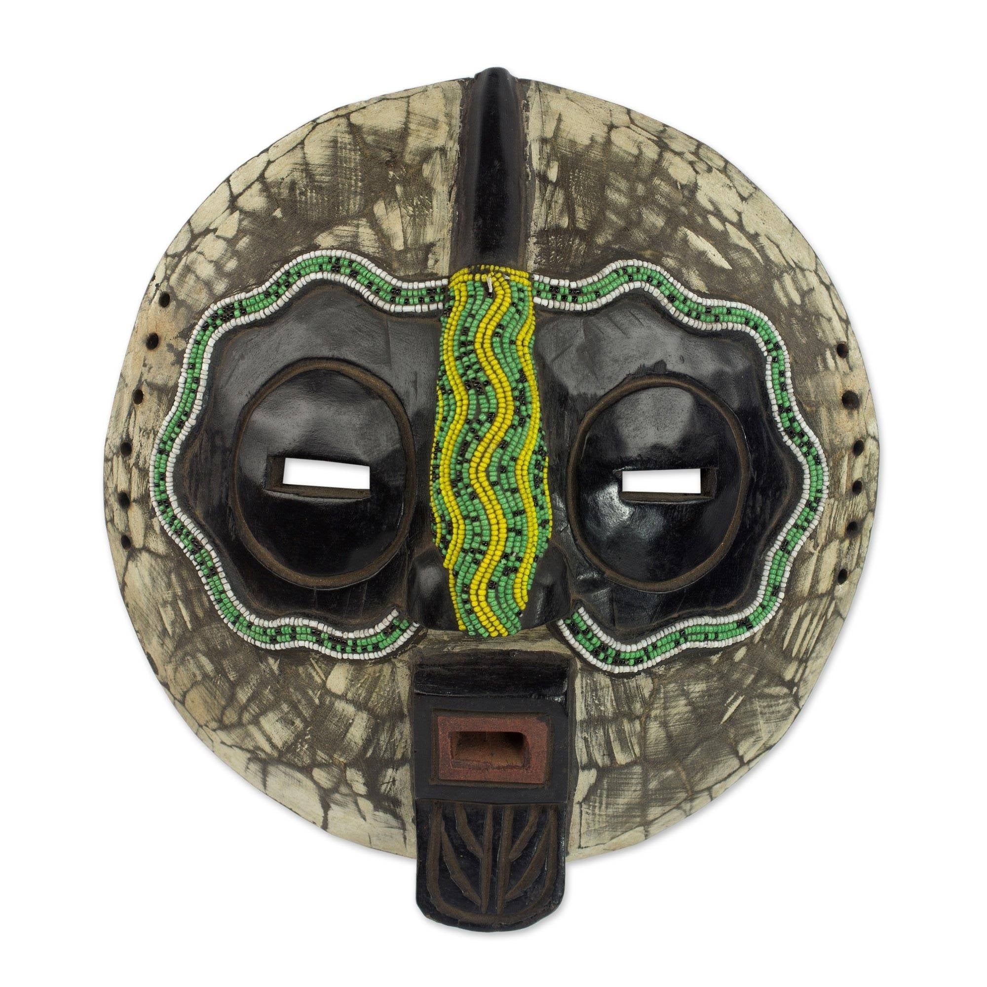 Handmade Ntiase Understanding African Beaded Wood Mask (Ghana)