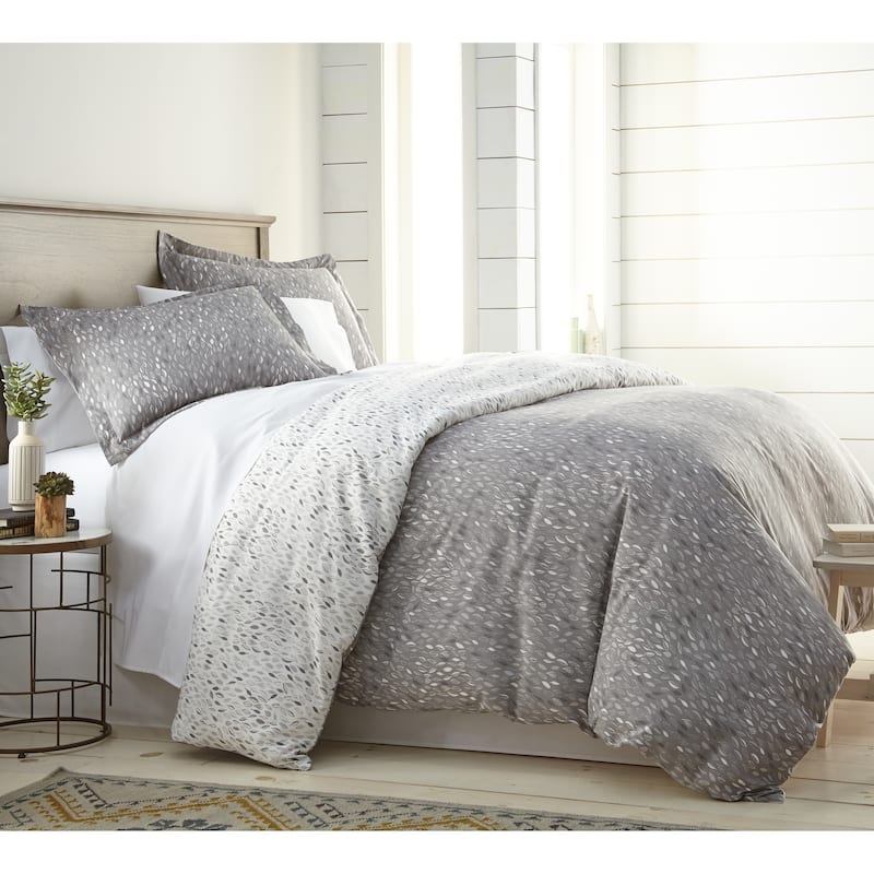 Vilano Choice Premium Ultra Soft Botanical Printed 3-piece Duvet Cover - gray botanical/white botanical - Full - Queen