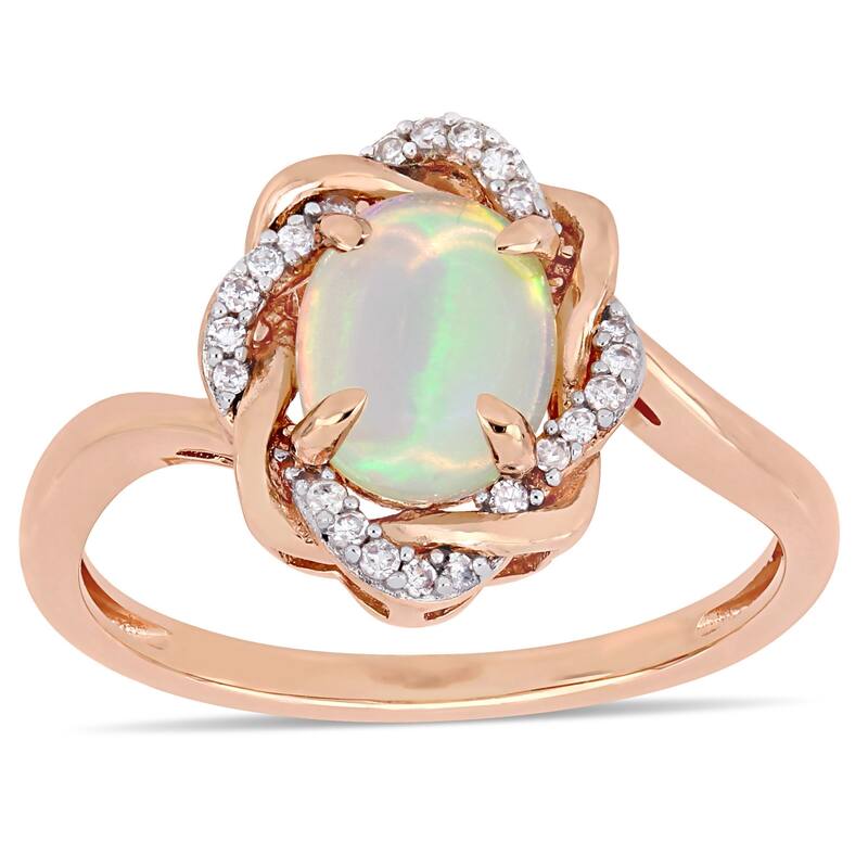 Miadora 10k Rose Gold Blue Ethiopian Opal and 1/10ct TDW Diamond Ring