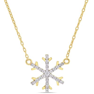 Miadora 18k Yellow Gold 1/6ct TDW Diamond Stationed Snowflake Necklace