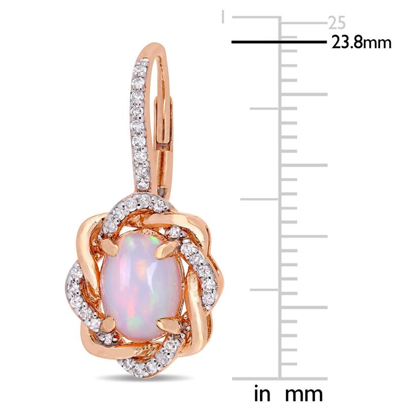 Miadora 10k Rose Gold Blue Ethiopian Opal 1/4ct TDW Diamond Halo Earrings