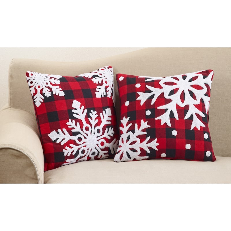 Buffalo Plaid Snowflake Down Filled Cotton Throw Pillow
